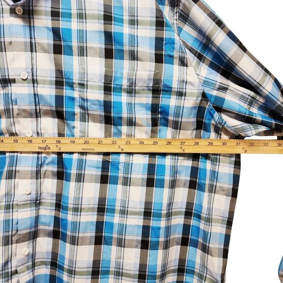 Mens Classic Collection Size 4XL Plaid Button-Up Shirt Blue/White Regular Fit - Picture 3 of 8